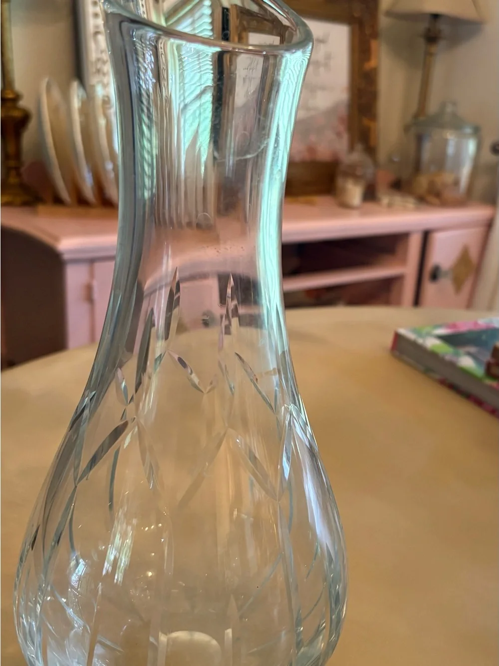Clear Glass Carafe with Diamond-Cut Accent